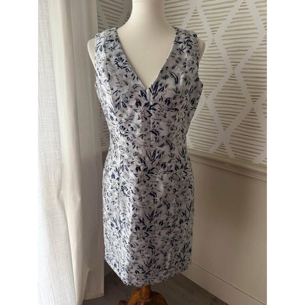 B Michael America Size 6 Navy Silver Jacquard Tank Cocktail Dress Nwt
